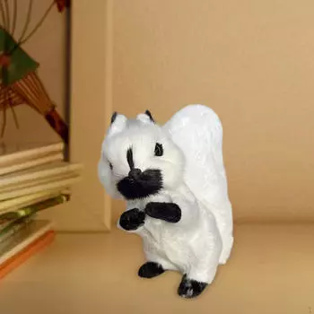 Squirrel Statue Figurine Plush Animal Office Cabinet Sculpture Artificial Fur Figure for Shelf