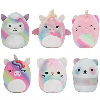 Squishville Mini Plush Rainbow Dream Squad от 6 Rainbow Irresistible Soft Colorful Mini и Panda Squishmallow, 2-дюймовые животные, плюшевые, кот, лама,