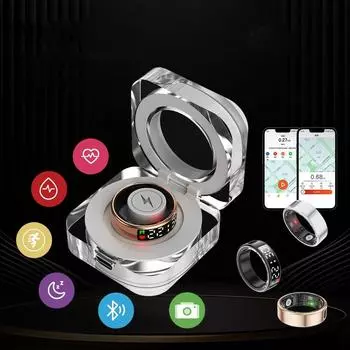 SR10 Экран Дисплей Bluetooth Смарт Кольцо Здоровье Тренировки Кольцо Мониторинг Сна Пульт Дистанционного Управления Частота Пульса Кровь Кислород Браслет 8 чёрный