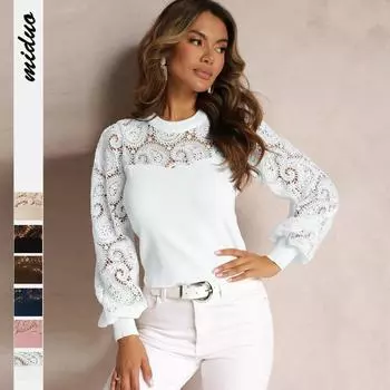 Сращенные кружева Commuter женская одежда с длинными рукавами с вырезами уникальные шикарные футболки S