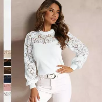 Сращенные кружева Commuter женская одежда с длинными рукавами с вырезами уникальные шикарные футболки S бежевый