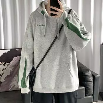 Сращивание флисовых толстовок с капюшоном для мужчин осень-весна свободные вышитые толстовки Y2K пуловер M чёрный