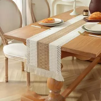 Сращивание хлопка и льна, флаг для стола, двухцветная тканая скатерть с кисточками, натуральный материал, домашнее пасторальное украшение 30x120cm
