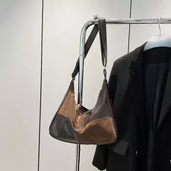 Сращивание контрастных цветов, нишевый дизайн, портативная сумка через плечо в стиле ретро, большая вместимость, сумка для подмышек коричневый