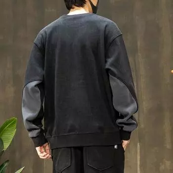 Сращивание контрастный свитер мужской толстый мужской одежда большой размер мужская модная брендовая одежда с круглым вырезом весна и осень длинные рукава M верблюд