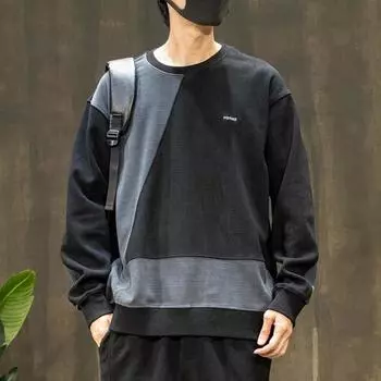 Сращивание контрастный свитер мужской тяжелая мужская одежда большой размер мужская модная брендовая одежда с круглым вырезом сезон длинные рукава M чёрный
