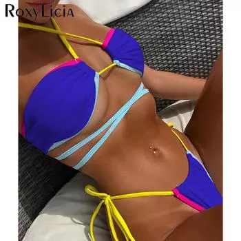 Сращивание обертывание вокруг бинтов Холтер бикини женский купальник женский купальник из двух частей комплект бикини купальный костюм для плавания S чёрный