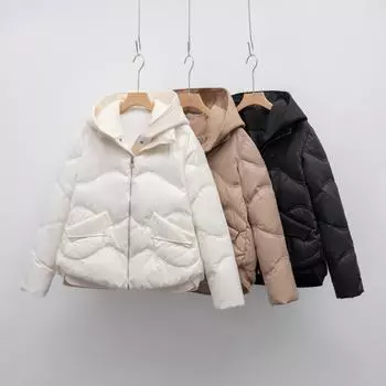 Сращивание поддельных двухсекционных пуховиков с капюшоном, женская зимняя новая теплая повседневная куртка-хлеб, модное пальто S белый