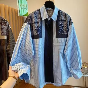 Фиолетовая женская рубашка с длинными рукавами, полосатые манжеты, дизайнерские рубашки, куртка в корейском стиле, простые универсальные женские топы L