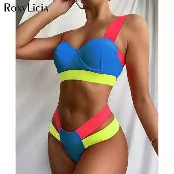 Сращивание пуш-ап бикини женский купальник женский купальник из двух частей комплект бикини с чашкой бюстгальтера на бретелях купальный костюм для плавания S чёрный