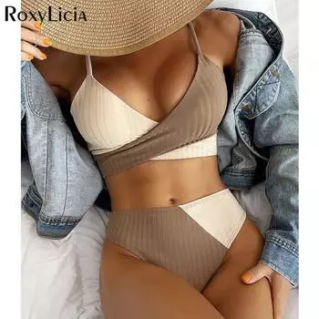 Сращивание Scrunch Butt бикини с высокой талией, женские купальники, женский купальник, комплект из двух частей, купальный костюм, купальный костюм для женщин S белый/чёрный