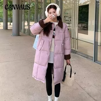 Сращивание средней длины женская зимняя мода утолщенная куртка большого размера из хлопка M чёрный