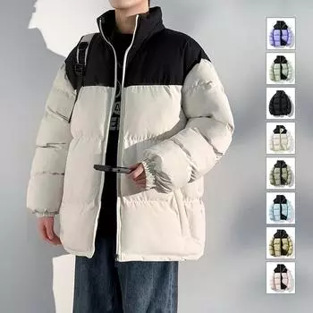 Сращивание воротник-стойка хлопковая одежда мужская зимняя новая уличная мода свободная трендовая брендовая повседневная универсальная теплая куртка S чёрный