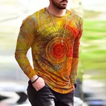 Сравнение мужских футболок с граффити и 3D-принтом, топы с длинным рукавом и цветным принтом S
