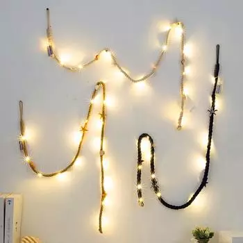 Средиземноморский настенный светодиодный светильник из пеньковой веревки для хранения фотографий в стиле бохо, настенная лампа для спальни, свадебной вечеринки, морского декора Warm White (2700-3500K)