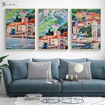 Средиземноморский пейзаж, карандаш, настенная живопись, холст, постер для домашнего декора, постеры и принты, декоративная картина без рамы 21cm30cm NoFrame