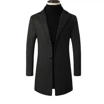 Среднее и длинное пальто-тренчкот, мужское шерстяное пальто на осень и зиму, мужское повседневное пальто большого размера, мужское шерстяное пальто M чёрный