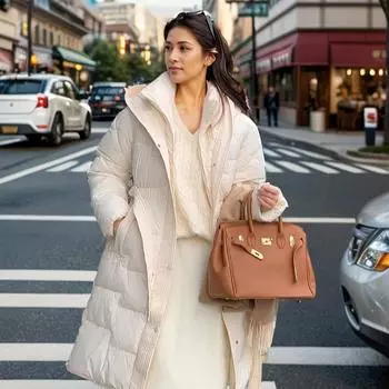 Среднего и длинного стеганого хлопка, женская мода с капюшоном, темперамент, тонкий пояс, хлопковое пальто, прилив M белый