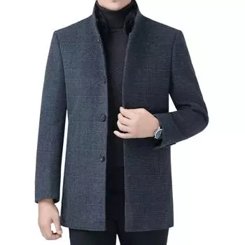 Среднего возраста двухстороннее кашемировое шерстяное пальто мужское средней длины для папы зимнее шерстяное пальто с воротником-стойкой утолщенный верх 170