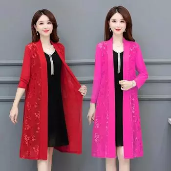 Среднего возраста леди мода кардиган тонкий стиль солнцезащитная одежда топы пальто женская летняя шаль длинная солнцезащитная одежда куртка XXXXXXL