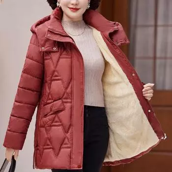 Среднего возраста Женщины Толстые Теплые Пальто С Капюшоном Элегантные Зимние Парки Свободная Верхняя Одежда Женские Куртки XL чёрный