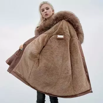 Средней длины парки зимняя куртка женская съемная подкладка с капюшоном одежда женский пуховик хлопок теплое пальто M