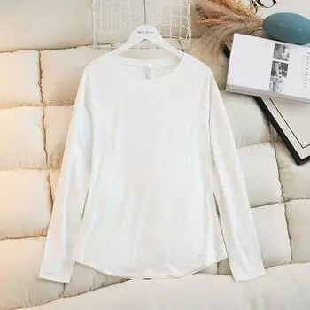 Средней длины, закрывающая ягодицы, приталенная, стройнящая, с длинными рукавами, рубашка женская для фитнеса, бега, спорта, быстросохнущая, дышащая, одежда для йоги, топ White 4 (weight within 52.50kg wear)