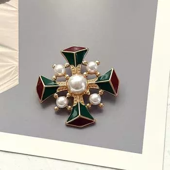 Средневековая барочная винтажная придворная брошь крест с эмалевым жемчугом украшение для корсажа