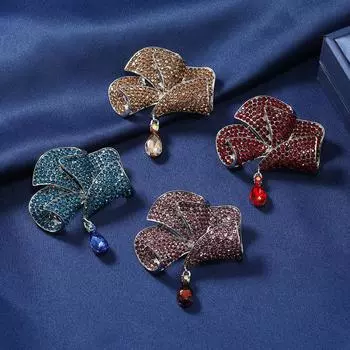 Средневековая брошь-цветок в виде галстука-бабочки, нишевый дизайн, брошь-цветок со стразами, изысканная булавка для костюма синий