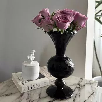 Средневековая черная стеклянная ваза для цветов, домашняя гостиная, веранда, вазы, гидропоника, спальня, настольные украшения, предметы декора