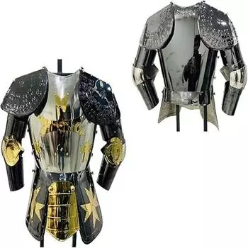 Средневековая куртка с наплечниками из нержавеющей стали, доспех тамплиера, полуброня, рыцарский костюм, черный латунный, полностью носимый костюм, доспехи для взрослых