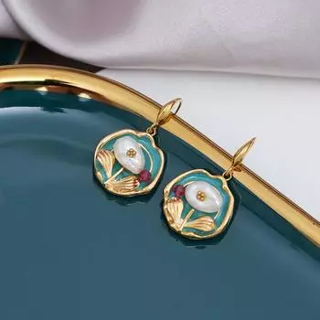 Средневековая масляная живопись Стиль Модный дизайн Серьги Женские ретро High-End Sense Модные капельные серьги Легкие роскошные темпераментные украшения для ушей 18K