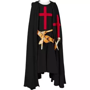 Средневековая накидка ручной работы рыцарь-крестоносец туника тамплиер костюм на Хэллоуин шапка с капюшоном плащ воин эпохи Возрождения наряд косплей топ S чёрный