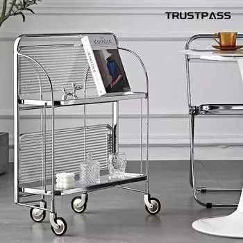 Средневековая складная мобильная тележка, боковая часть, несколько слоев стекла, стеллаж для хранения, обеденная тележка, дизайнерская мебель, дропшиппинг дубильная кора