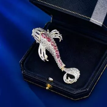 Средневековая тяжелая промышленность циркон брошь ретро ветер медное покрытие настоящее золото инкрустация бриллиантами изысканный кои булавка темперамент универсальный корсаж серебряный