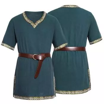 Средневековая туника викингов, рубашка с v-образным вырезом, короткая вышивка, с поясом, Ренессанс, косплей, сценические рукава, костюм для мероприятий на Хэллоуин, пиратский топ S чёрный