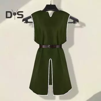 Средневековая туника викингов, рубашка с v-образным вырезом без рукавов и поясом средней длины, большие размеры, косплей, сцена, события эпохи Возрождения, костюм на Хэллоуин, пиратский топ S зелёный