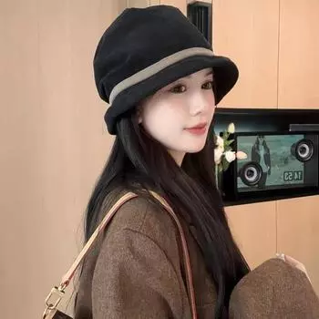 Средневековая вельветовая шляпа-ведро, новая повседневная шляпа для осени и зимы, универсальная женская мода, для показа путешествий, маленькая теплая шляпа для бассейна M56-58cm чёрный