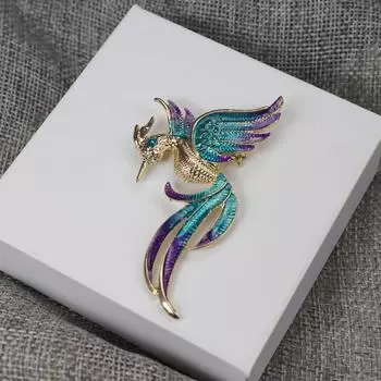 Средневековая винтажная маркированная брошь Jj ручной работы с эмалевым корсажем Феникс золотой