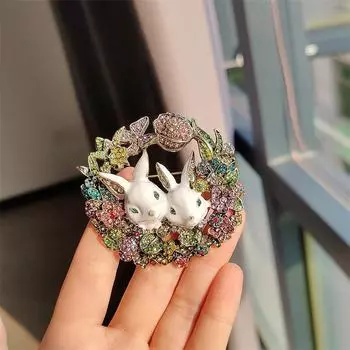 Средневековая винтажная ретро литературная брошь в виде кролика, тяжелая промышленность, полный горный хрусталь, маленькая белая брошь в виде кролика, аксессуары для пальто, корсаж