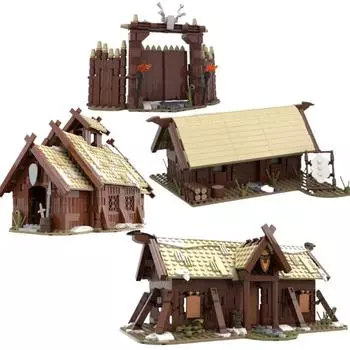 Средневековая военная архитектура викингов, строительные блоки, сделай сам, ворота, палатка, сторожевая башня, военные корабли, модели, игрушки для сборки Brickheadz