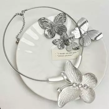 Средневековое металлическое ожерелье-бабочка, женственный стиль, высокое качество, ретро-французский преувеличенный, трехмерный, изысканные серьги