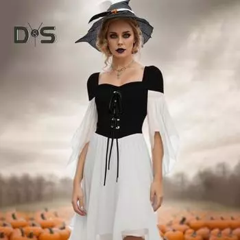 Средневековое платье ведьмы, готический костюм на Хэллоуин, коктейльное платье с рукавами «летучая мышь», облегающее женское платье для танцевальных вечеринок, выпускных вечеров M красный/белый