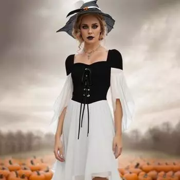 Средневековое платье ведьмы, готический костюм на Хэллоуин, коктейльное платье с рукавами «летучая мышь», облегающее женское платье для танцевальных вечеринок, выпускных вечеров M красный/белый