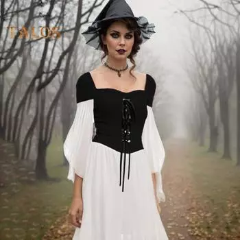 Средневековое платье ведьмы, готический костюм на Хэллоуин, коктейльное платье с рукавами «летучая мышь», облегающее женское платье для танцевальных вечеринок, выпускных вечеров M красный/белый