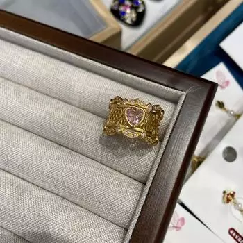 Средневековое полое кольцо с драгоценными камнями Love Powder, инкрустированное цирконом 5A, покрытое медью, 18-каратное настоящее золото, модное разомкнутое кольцо