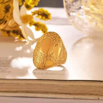 Средневековое винтажное гравированное широкое кольцо из 18-каратного золота с неровной текстурой, ювелирное украшение из нержавеющей стали с преувеличенной формой руки No. 6