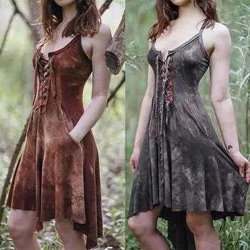 Средневековое женское платье в стиле Ренессанс в стиле ретро, этническое, племенное, с перекрестными бретелями, регулируемое платье, готическое панк-платье на бретельках, платье на Хэллоуин, косплей XXXXXL серый