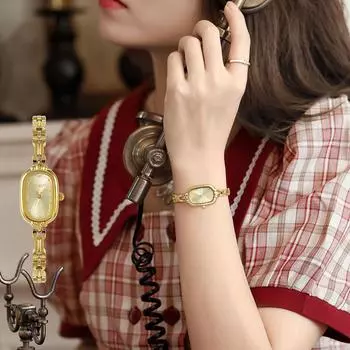 Средневековые часы-браслет, маленькие, легкие, роскошные, художественные, ретро, маленькие золотые часы, овальные кварцевые часы