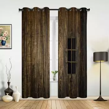 Средневековые деревянные настенные окна, старые коричневые шторы для детской спальни, гостиной, занавески для кухни, домашний декор 135W x 60H(cm) x1